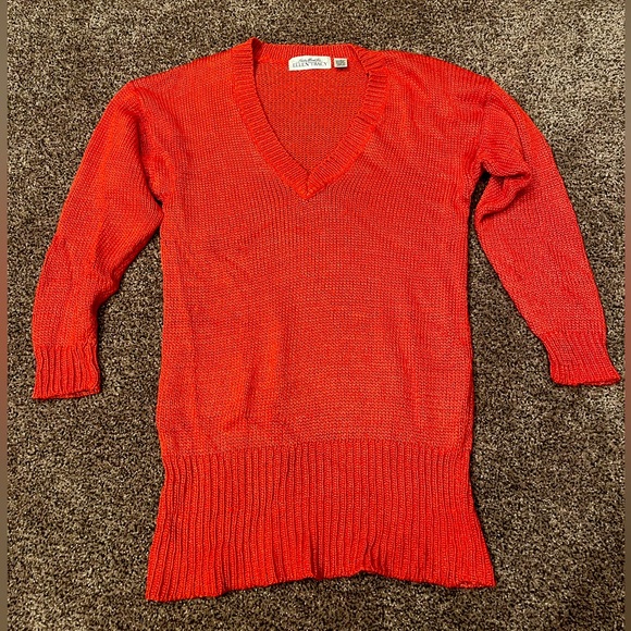 Ellen Tracy Women's Knit V-Neck Marled Pullover Sweater - Admiral Blue/Black, Long Sleeve